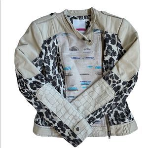 Tracy Reese | Animal Print Leather Trim Moto Jacket | Sz 4